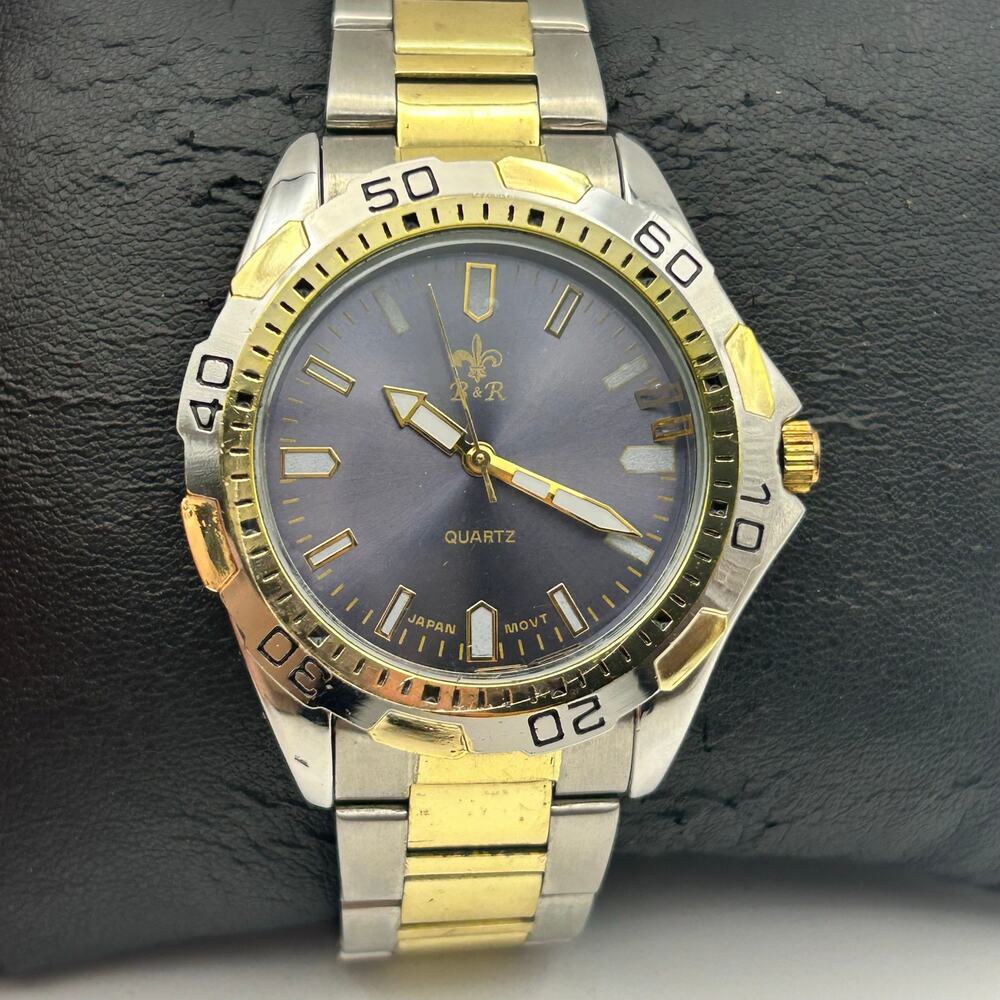 B&R Two-tone Men’s Fashion Watch Stainless Steel Working New Battery